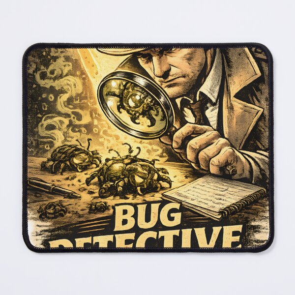 Item preview, : Noir Detective Examining Mysterious Bugs Through a Magnifying Glass – Vintage Comic Style Vector Artwork designed and sold by PenchalaPrabhas.