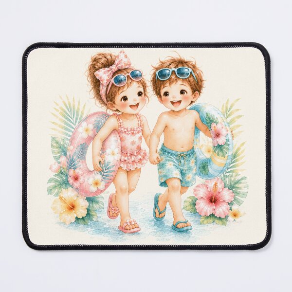 Item preview, Cute Summer Beach Friends | Kawaii Kids with Tropical Swim Rings designed and sold by looplandger.