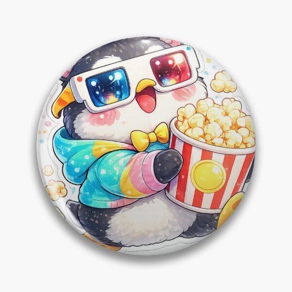 Item preview, Popcorn Penguin – Movie Night Kawaii Sticker designed and sold by blossomfun.