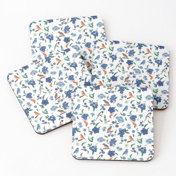 Item preview, Watercolor Songbirds and Blueberries Seamless Botanical Pattern designed and sold by StoriesInGrain.