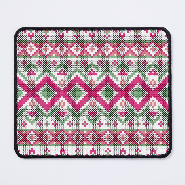 Item preview, Native ethnic style cross-stitch pattern in fuchsia pink with pastel green border. designed and sold by Nengsang.