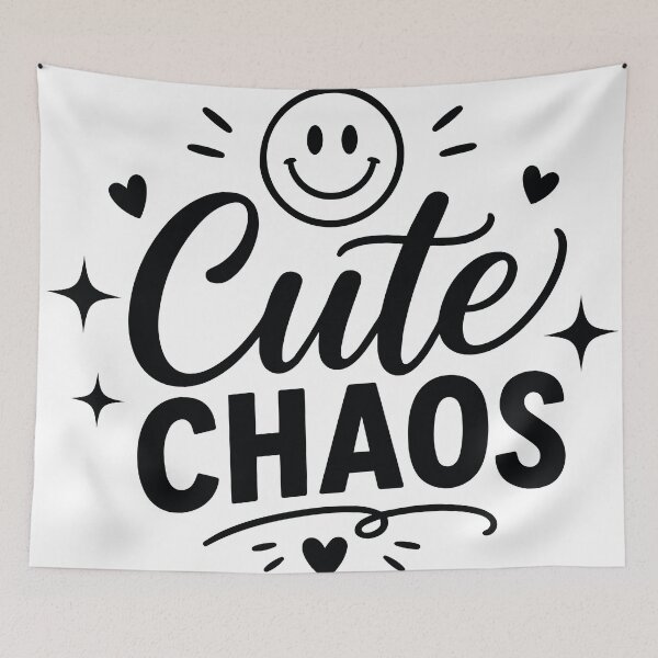Item preview, Cute Chaos Smiley Face Hand Lettering Black and White Doodle Design designed and sold by PnrArtDesign.