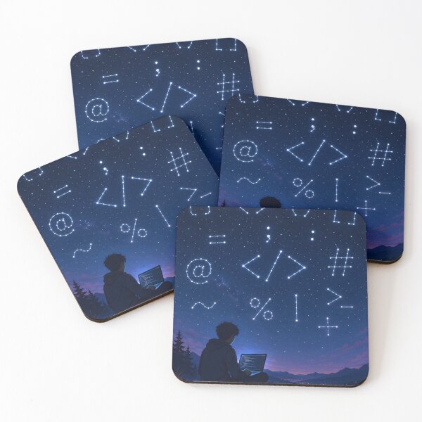 Item preview, : Night Sky Filled with Constellations Shaped Like Coding Symbols, Laptop Glowing Beneath the Stars, Artistic Vector Artwork designed and sold by PenchalaPrabhas.