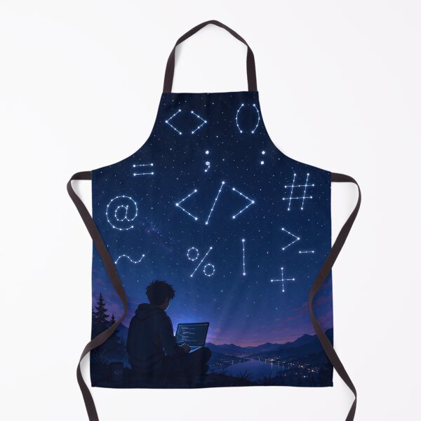 Item preview, : Night Sky Filled with Constellations Shaped Like Coding Symbols, Laptop Glowing Beneath the Stars, Artistic Vector Artwork designed and sold by PenchalaPrabhas.