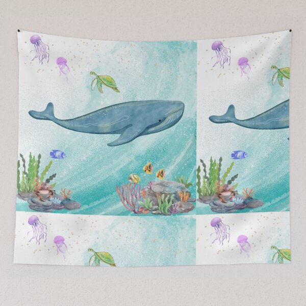 Item preview, Watercolor Ocean Life: Blue Whale and Sea Friends designed and sold by Violet-Forge.