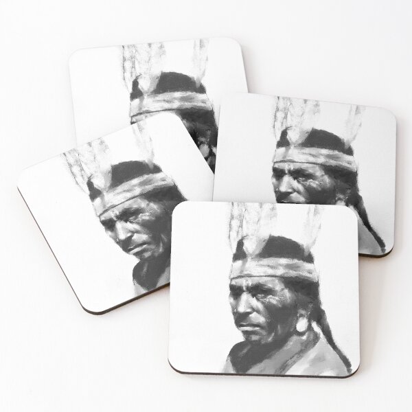 Item preview, Guerrero nativo americano en blanco y negro designed and sold by BuckaBaby.