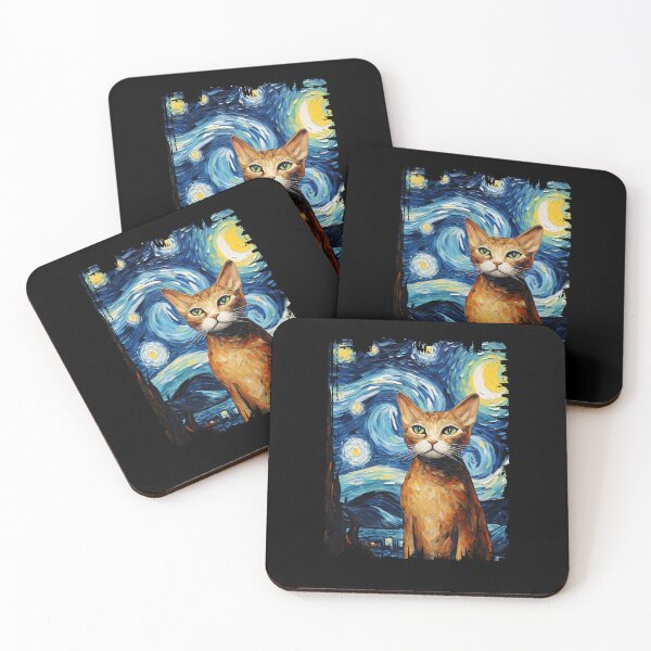 Item preview, Funny Abyssinian Cat Starry Night Illustration Mom Dad Kids designed and sold by rafaeltto.