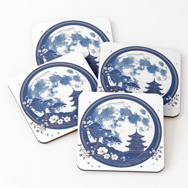 Item preview, Moonlit Japanese Castle and Floral Night Art designed and sold by MikenosukeStudio.