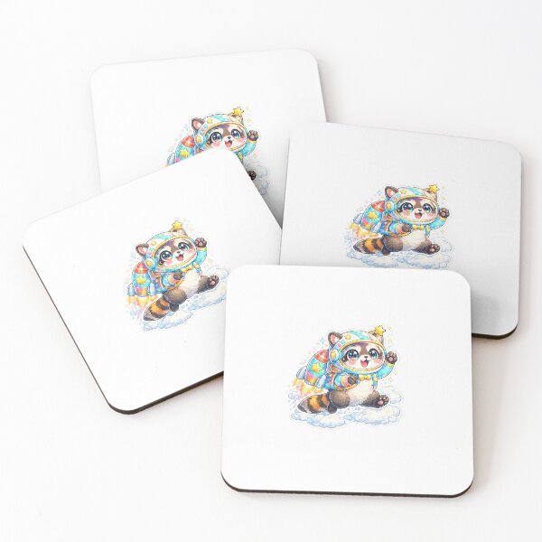 Item preview, Rainbow Rocket Raccoon Kid – Space Adventure Kawaii Sticker designed and sold by blossomfun.