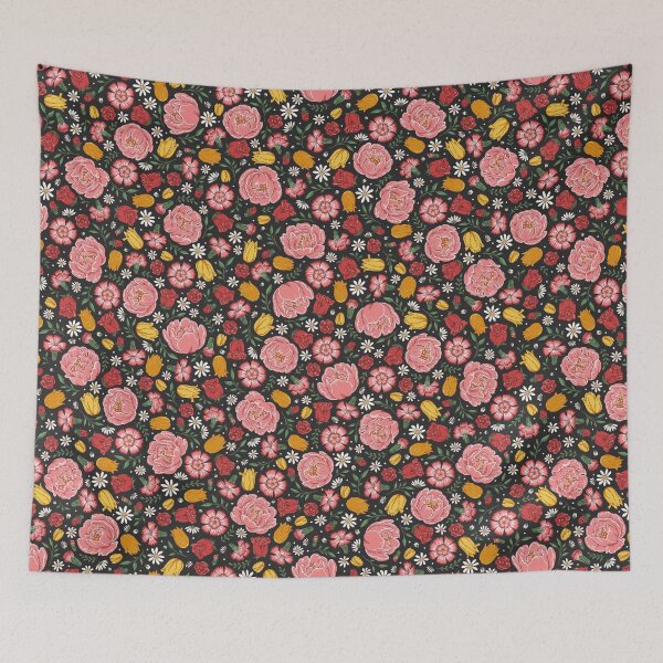 Item preview, Romantic Cottage Garden Floral – Peonies, Roses & Spring Blooms (Black) designed and sold by vaner-vaner.