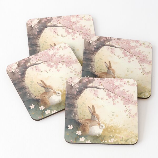 Item preview, Soft Watercolor Bunny Family under Cherry Blossom Tree designed and sold by BeataPrint.