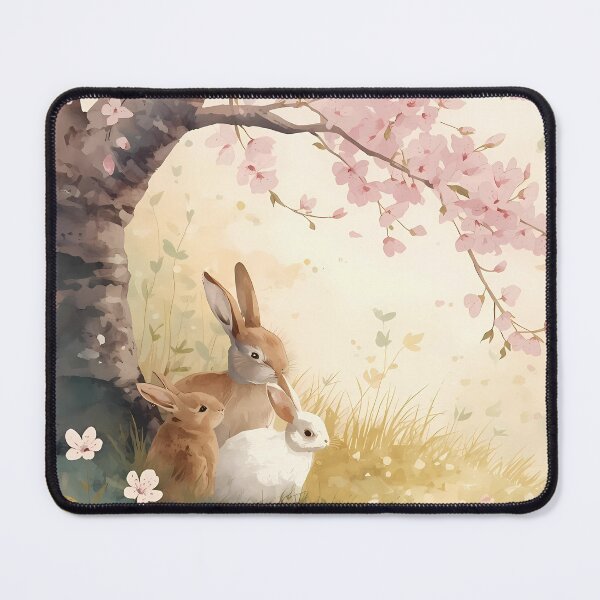 Item preview, Soft Watercolor Bunny Family under Cherry Blossom Tree designed and sold by BeataPrint.