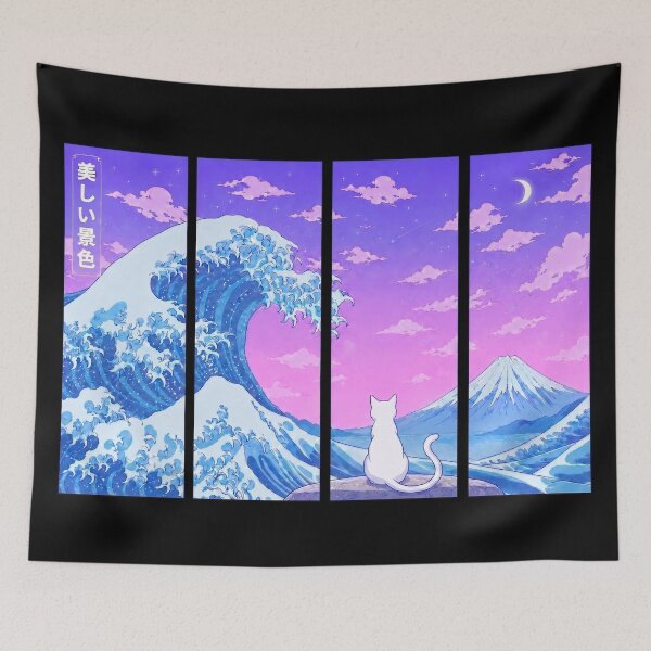 Item preview, Funny Khao Manee Cat Japanese Kanagawa Wave Vapor Japan Boys Girls Kids designed and sold by FurryHavenPH.