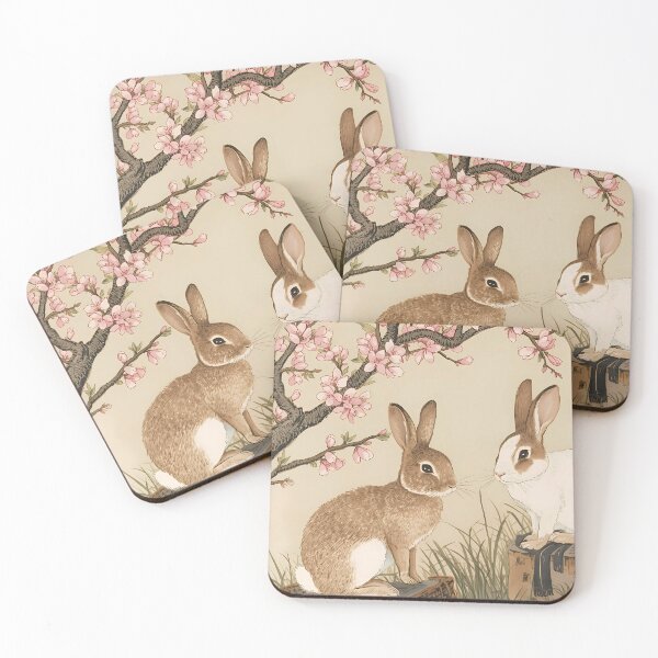 Item preview, Vintage Japanese Style Rabbits Cherry Blossom Art Print designed and sold by BeataPrint.