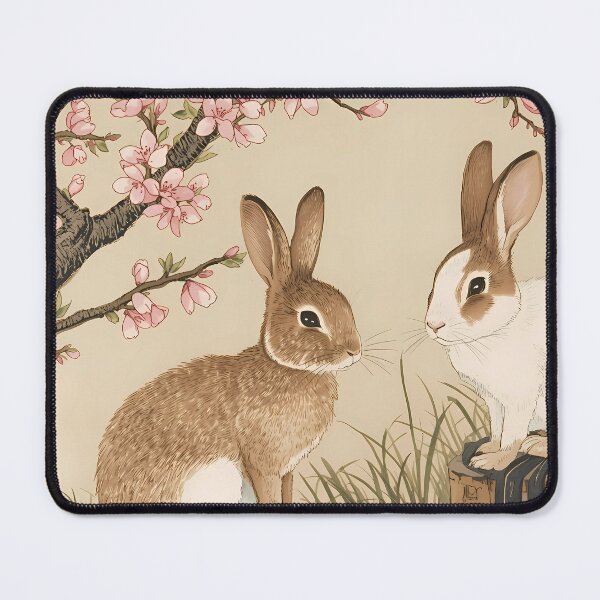 Item preview, Vintage Japanese Style Rabbits Cherry Blossom Art Print designed and sold by BeataPrint.