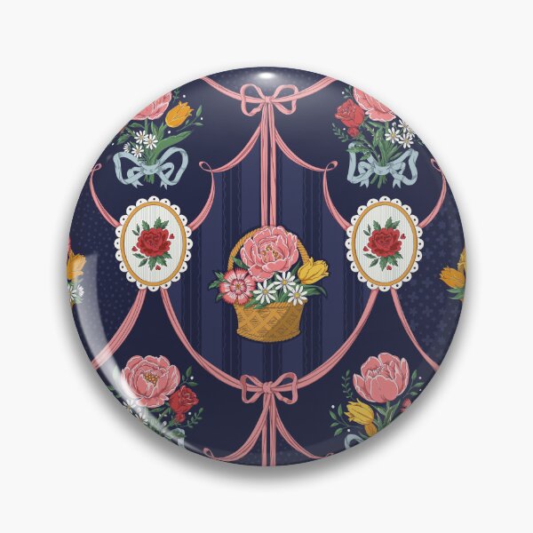 Item preview, Victorian Cottagecore Floral Bouquets and Baskets with Ribbons - Navy Blue designed and sold by vaner-vaner.