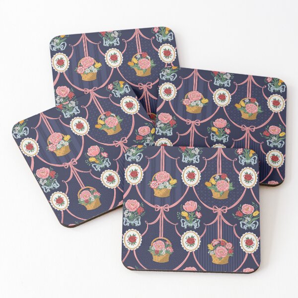 Item preview, Victorian Cottagecore Floral Bouquets and Baskets with Ribbons - Navy Blue designed and sold by vaner-vaner.
