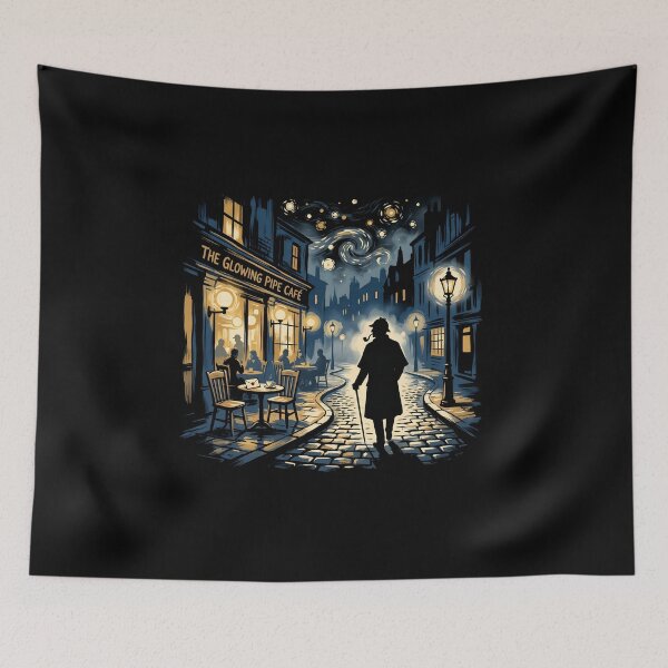 Item preview, The Glowing Pipe Cafe Starry Night Sherlock Holmes Art designed and sold by Fenay Designs.