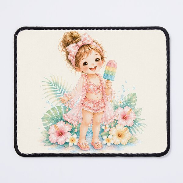 Item preview, Cute Summer Girl with Rainbow Popsicle | Tropical Beach Kawaii Illustration designed and sold by looplandger.