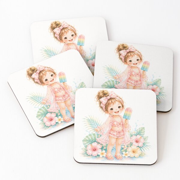 Item preview, Cute Summer Girl with Rainbow Popsicle | Tropical Beach Kawaii Illustration designed and sold by looplandger.