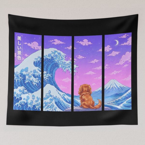Item preview, Funny Long Haired Dachshund Japanese Kanagawa Wave Vapor Japan Boys Girls Kids designed and sold by FurryHavenPH.