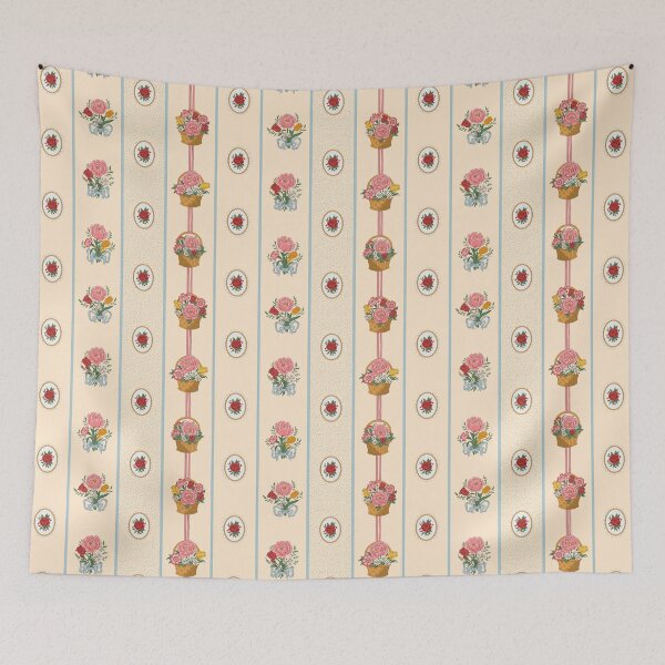 Item preview, Victorian Floral Stripe – Bouquets & Flower Baskets (cream) designed and sold by vaner-vaner.