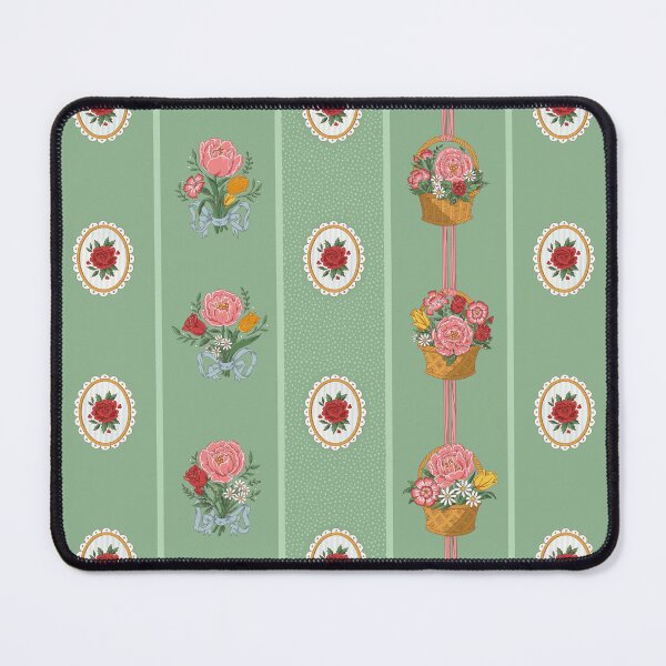 Item preview, Victorian Floral Stripe – Bouquets & Flower Baskets (Sage Green) designed and sold by vaner-vaner.