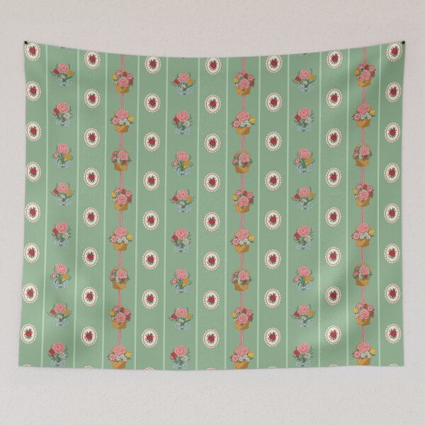 Item preview, Victorian Floral Stripe – Bouquets & Flower Baskets (Sage Green) designed and sold by vaner-vaner.
