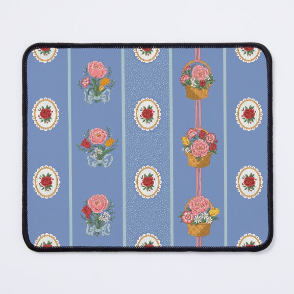 Item preview, Victorian Floral Stripe – Bouquets & Flower Baskets (Wedgwood Blue) designed and sold by vaner-vaner.