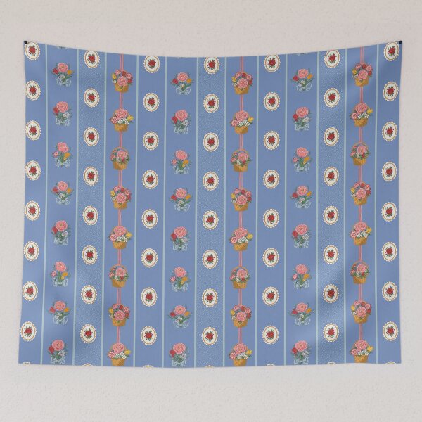 Item preview, Victorian Floral Stripe – Bouquets & Flower Baskets (Wedgwood Blue) designed and sold by vaner-vaner.