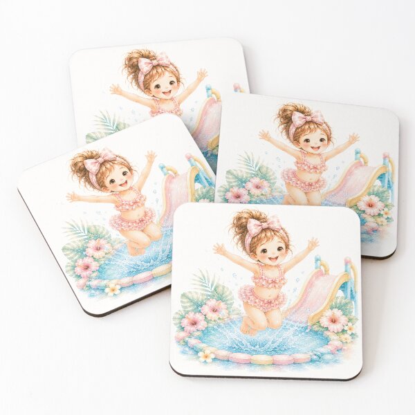 Item preview, Cute Summer Splash Girl | Water Slide Tropical Kawaii Illustration designed and sold by looplandger.