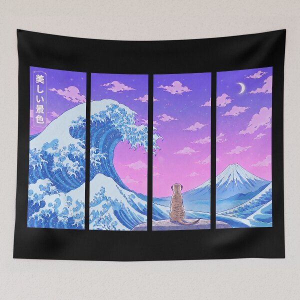 Item preview, Funny Meerkat Japanese Kanagawa Wave Vapor Japan Boys Girls Kids designed and sold by FurryHavenPH.