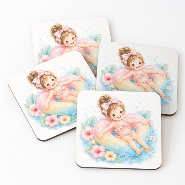 Item preview, Cute Summer Float Girl | Rainbow Pool Float Tropical Kawaii Illustration designed and sold by looplandger.