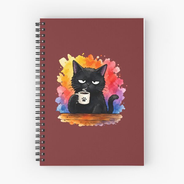 Item preview, Grumpy Black Cat Drinking Coffee - Colorful Watercolor Cat Art designed and sold by alphaimagens.
