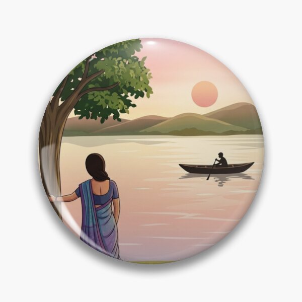 Item preview, Kerala Backwater Sunset - Traditional Indian Art Illustration designed and sold by Artgirldhanya.