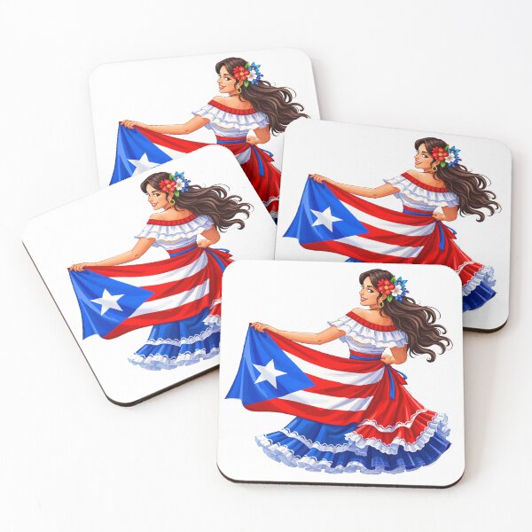 Aperçu de l'œuvre Danse en costume traditionnel portoricain avec le drapeau de Porto Rico créée et vendue par ryanapples2.