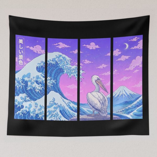 Item preview, Funny Pelican Japanese Kanagawa Wave Vapor Japan Boys Girls Kids designed and sold by FurryHavenPH.