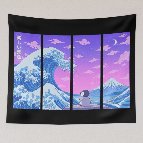 Item preview, Funny Penguin Japanese Kanagawa Wave Vapor Japan Boys Girls Kids designed and sold by FurryHavenPH.