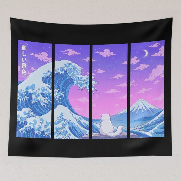 Item preview, Funny Persian Cat Japanese Kanagawa Wave Vapor Japan Boys Girls Kids designed and sold by FurryHavenPH.