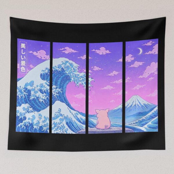 Item preview, Funny Pig Japanese Kanagawa Wave Vapor Japan Boys Girls Kids designed and sold by FurryHavenPH.