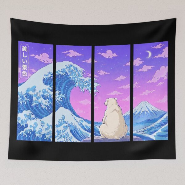Item preview, Funny Polar Bear Japanese Kanagawa Wave Vapor Japan Boys Girls Kids designed and sold by FurryHavenPH.