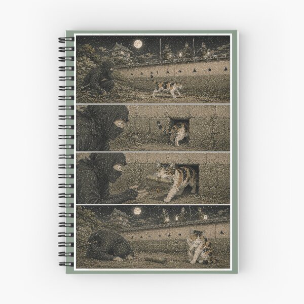 Item preview, The Cat Did It – Ninja vs Calico Cat 4-Panel Comic Strip | Funny Japanese Ukiyo-e Art | TSUKIYO-NEKO designed and sold by Aguri-tei.