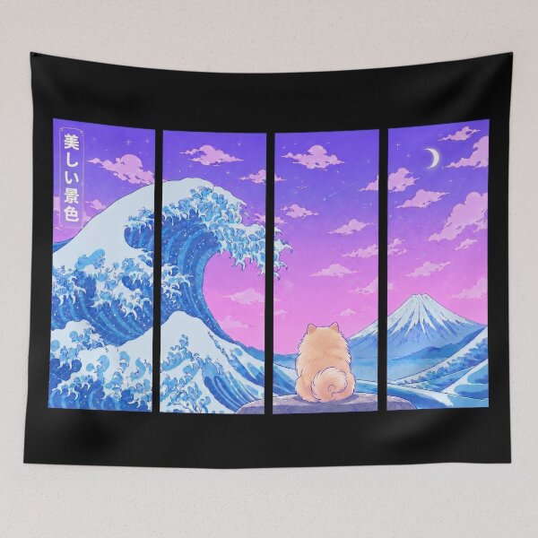 Item preview, Funny Pomeranian Japanese Kanagawa Wave Vapor Japan Boys Girls Kids designed and sold by FurryHavenPH.