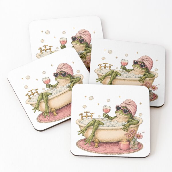 Item preview, Vintage Cottagecore Frog in Bathtub with Wine Illustration designed and sold by BeataPrint.