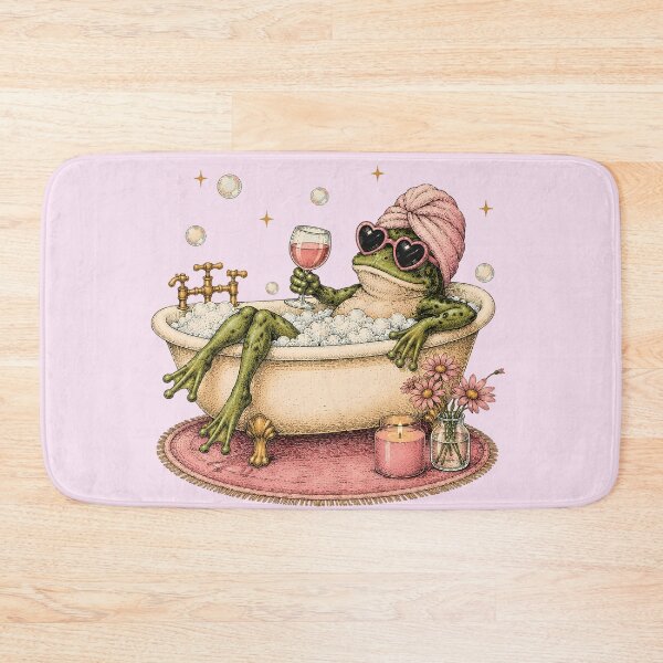 Item preview, Vintage Cottagecore Frog in Bathtub with Wine Illustration designed and sold by BeataPrint.