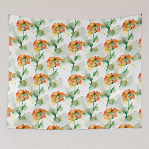 Item preview, Watercolor Autumn Floral Burst - Warm Orange & Green Flowers designed and sold by wissal.studio.