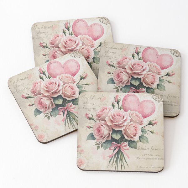Item preview, Romantic vintage roses bouquet with pink heart designed and sold by olenapetol.