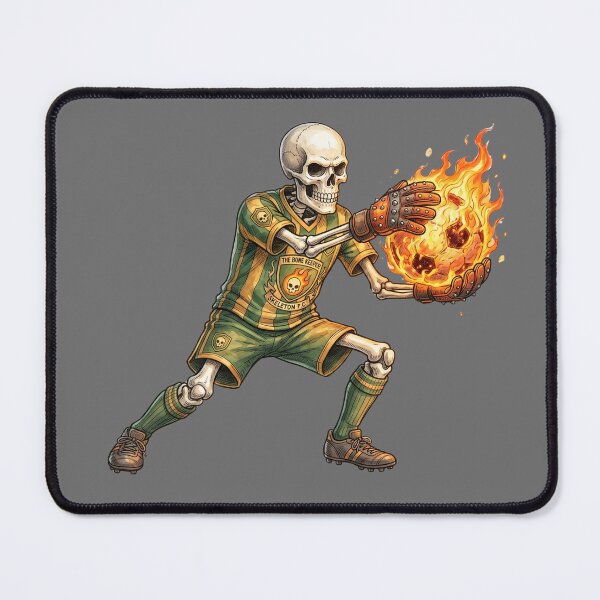 Item preview, Vintage Skeleton Goalkeeper Catching Flaming Soccer Ball Art designed and sold by BreezifyDesignStudio.
