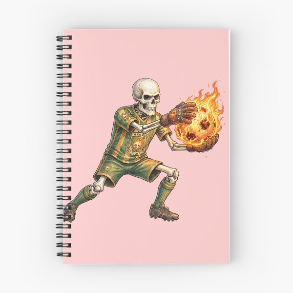 Item preview, Vintage Skeleton Goalkeeper Catching Flaming Soccer Ball Art designed and sold by BreezifyDesignStudio.
