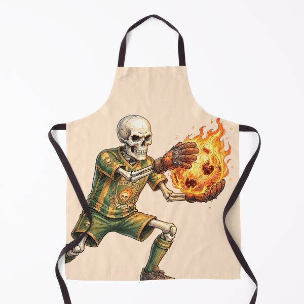 Item preview, Vintage Skeleton Goalkeeper Catching Flaming Soccer Ball Art designed and sold by BreezifyDesignStudio.